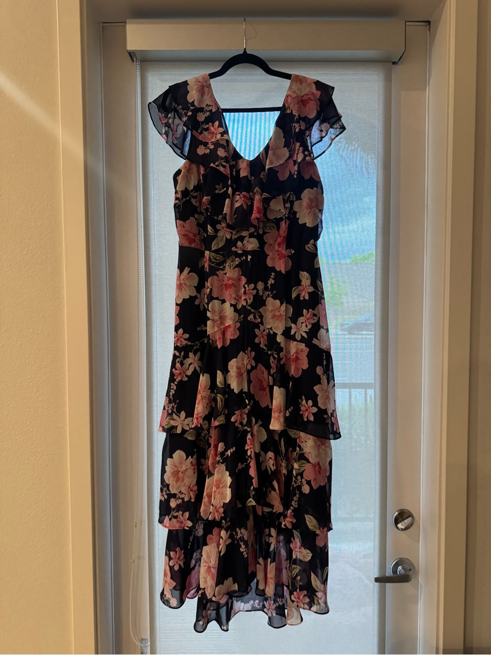 Shelby & Palmer Black Floral High-Low Ruffle Dress
